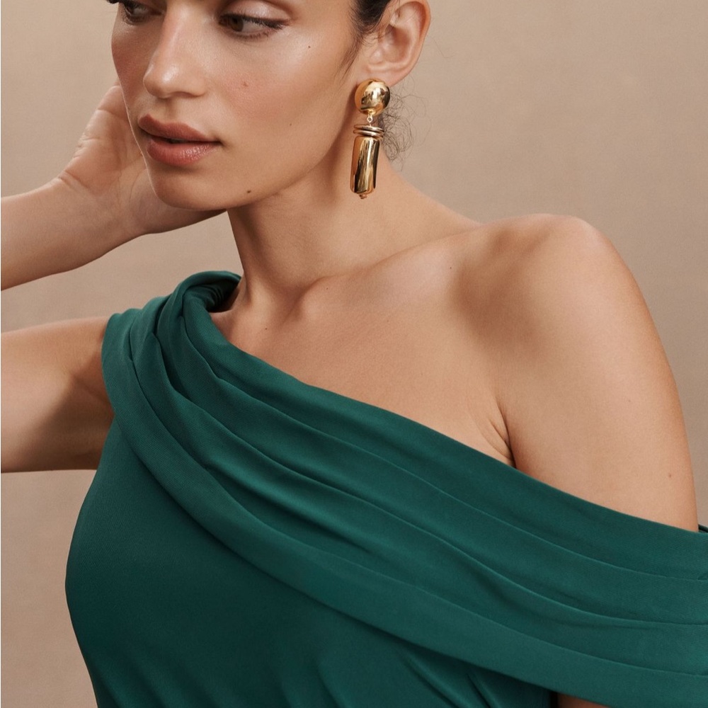 NWT Mac Duggal Anthropologie One-Shoulder Column emerald gown dress